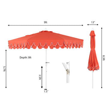 Tracy 9 ft. Classic MidCentury Scalloped Fringe Market Patio Umbrella